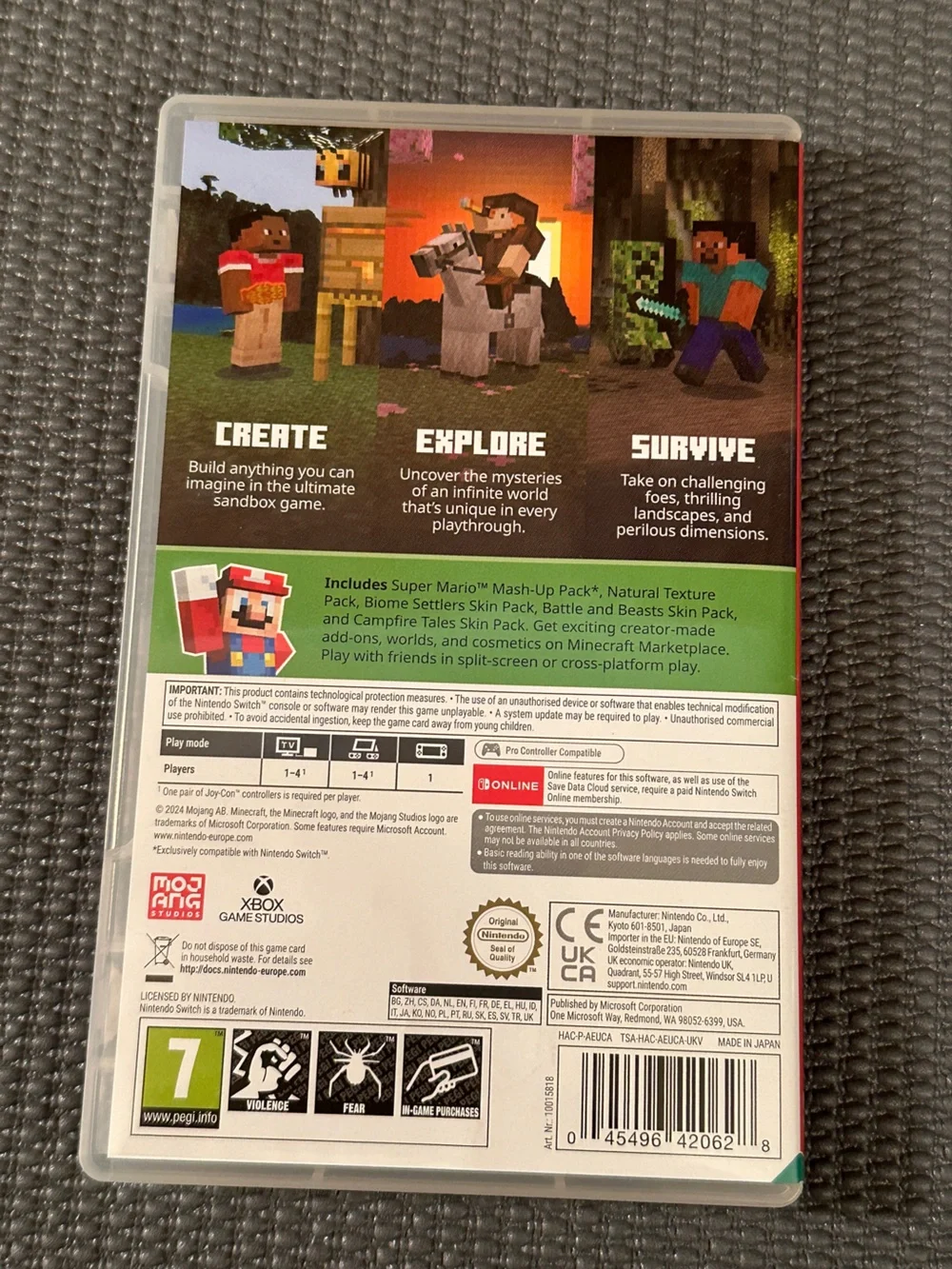 Nintendo Switch Minecraft game with case